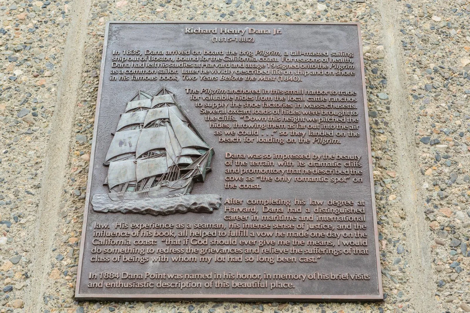 Bronze plaque with a relief of a sailing ship