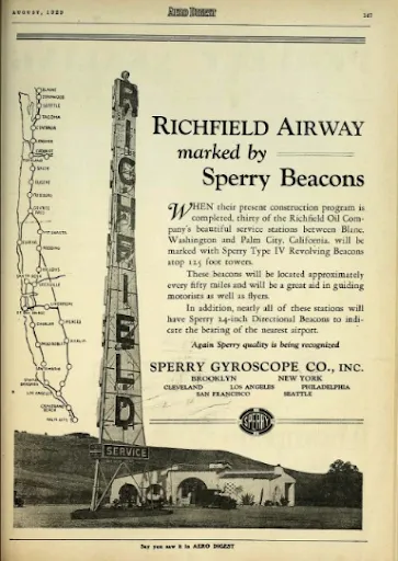 Vintage advertisement headed “Richfield Airway marked by Sperry Beacons”